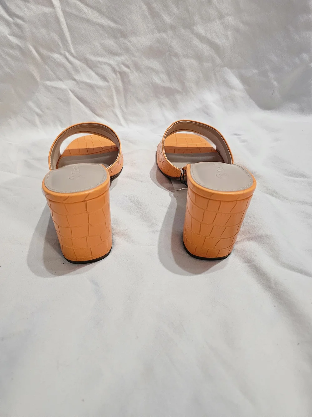 Bold Orange Croc-Embossed Block Heel Slide